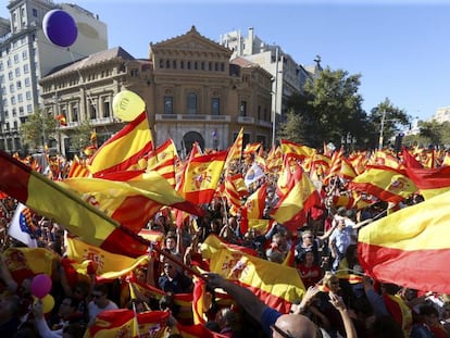 Manifestación a favor de la unidad de España en Barcelona, el pasado domingo.