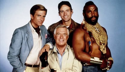 Els protagonistes de la sèrie 'El Equipo A': Dirk Benedict, George Peppard, Dwight Schultz i Mr. T., d'esquerra a dreta.