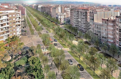 Imagen virtual de la futura reforma de la Meridiana de Barcelona, en el tramo entre Mallorca y Navas.