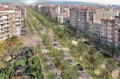 Imagen virtual de la futura reforma de la Meridiana de Barcelona, en el tramo entre Mallorca y Navas.