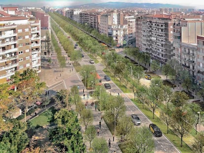 Imagen virtual de la futura reforma de la Meridiana de Barcelona, en el tramo entre Mallorca y Navas.