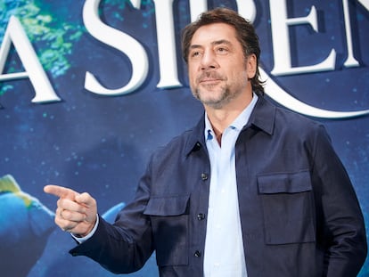 Javier Bardem posa en el estreno de 'La sirenita' en Madrid, el 18 de mayo.