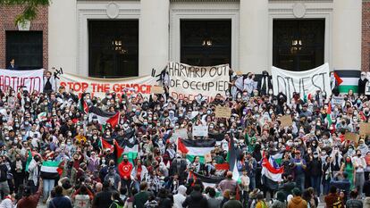 Manifestación pro-Gaza en la Universidad de Harvard (Cambridge, Massachusetts, EE UU), el día 14.