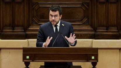 El president Pere Aragonès, en un momento del debate. / QUIQUE GARCÍA (efe)