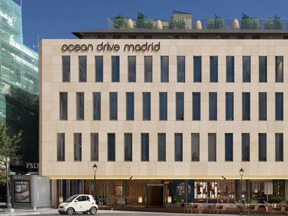 Recreación de la fachada del nuevo hotel Ocean Drive Madrid, que se inaugura el viernes 25 de febrero.