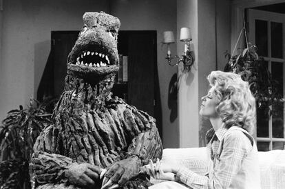 John Belushi as Godzilla and Gilda Radner in a 1977 sketch from 'Saturday Night Live,' demonstrating how popular the monster had become outside of Japan.