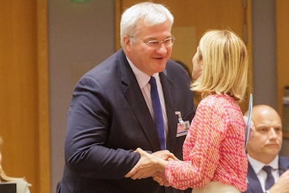 Kaja Kallas y Andrii Sibiha en Bruselas