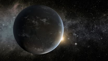 Ilustraci&oacute;n del planeta extrasolar tipo Tierra Kepler-62f.