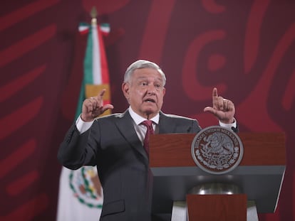 El presidente de México, Andrés Manuel López Obrador, hablaba durante su rueda de prensa de hoy, en el Palacio Nacional, en Ciudad de México.