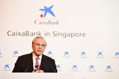 El presidente de CaixaBank, Isidre Fainé, hoy en Singapur.