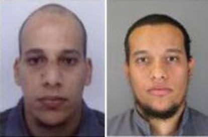 Fotografías cedidas sin fechar facilitadas por la Policía francesa en París este, 8 de enero de 2015, que muestra a Cherif Kouachi, 32, y su hermano Said Kouachi, 34, sospechosos de la masacre contra el semanario satírico Charlie Hebdo.