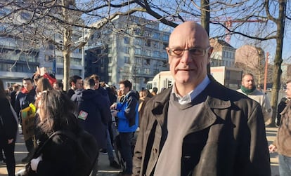 Marc Francaux en la marcha de Bruselas de este jueves.