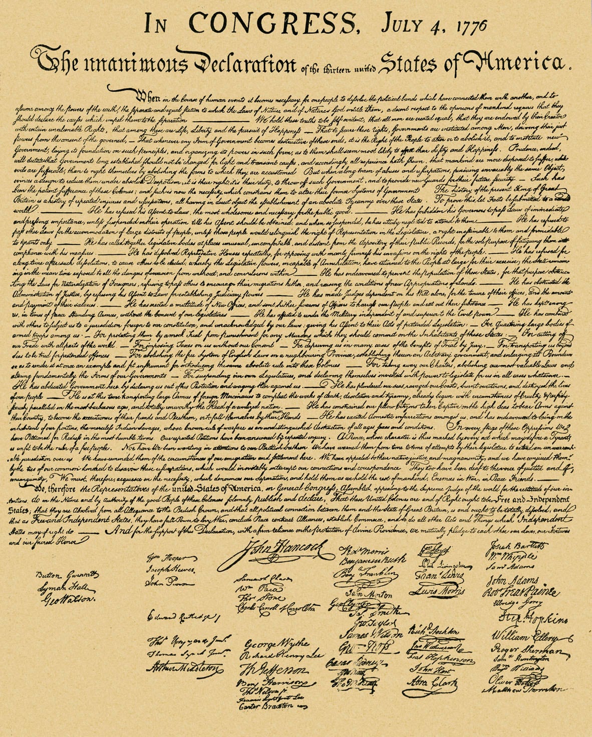 Documento de la Declaración de Independencia de Estados Unidos.