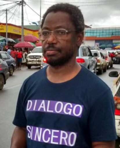 Celestino Nvo­-Okenve, en el mercado de Malabo, en otoño de 2014.