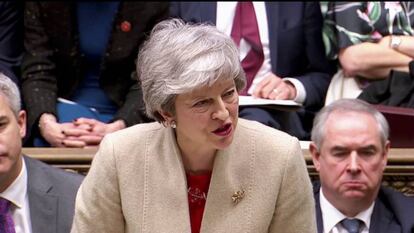 A primeira-ministra britânica, Theresa May, nesta sexta-feira no Parlamento