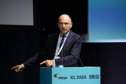 El ex primer ministro italiano Enrico Letta, durante su intervención este lunes en el foro World in Progress Barcelona.