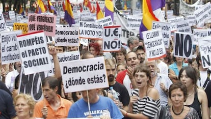 Integrantes del 15-M, durante la última manifestación, celebrada el pasado jueves.