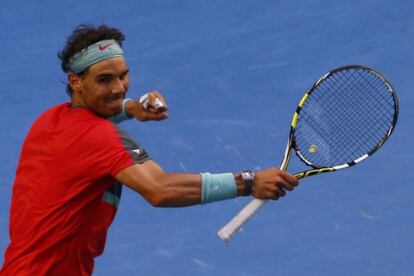 Nadal celebra su triunfo sobre Nishikori.