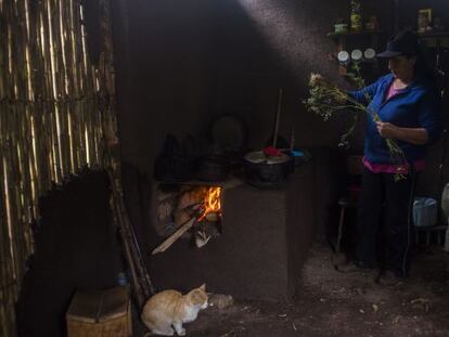 Cleofé Neira prepara la comida en su cocina. Para ellos la riqueza más grande está en la Madre Tierra, en sus montañas, valles y frutos.