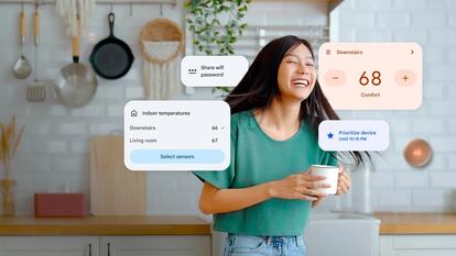 Chica dando uso a funciones de Google Home