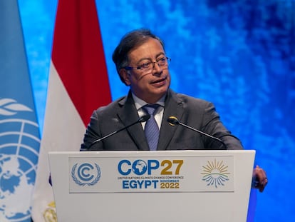 Gustavo Petro durante el Debate General sobre el Cambio Climático en la COP27, en Egipto, el 7 de noviembre de 2022.