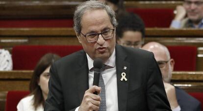 El presidente de la Generalitat, Quim Torra, en el Parlamento de Cataluña. 