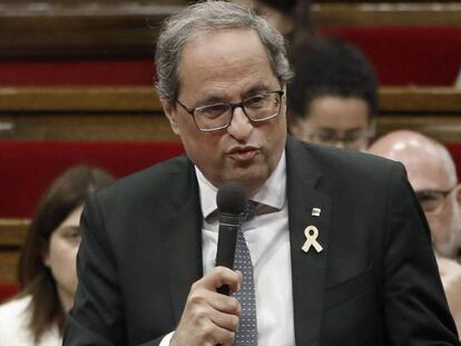 El presidente de la Generalitat, Quim Torra, en el Parlamento de Cataluña. 