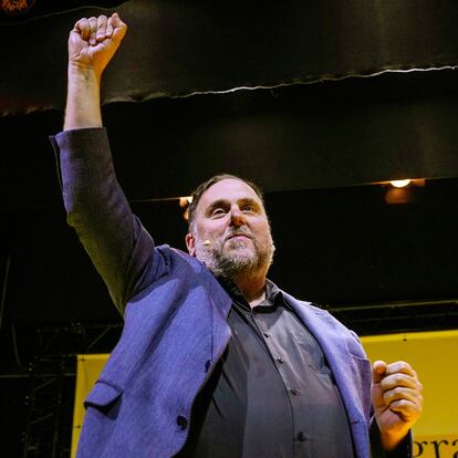 BARCELONA, 11/12/2024.- Oriol Junqueras, durante el acto central de la candidatura de militancia de cara al Congreso de ERC. EFE/Alejandro García
