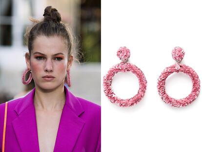 AROS DE COLORES Y XL

El pendiente favorito de Jacquemus (grande y rosa) tiene su reflejo perfecto en Bimba y Lola (45€).