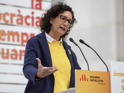 ERC candidate Marta Rovira during a party meeting in Badalona, Catalonia.