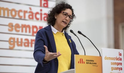 Marta Rovira durant un míting d'Esquerra Republicana a Badalona.