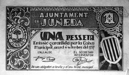 Dinero emitido por el Ayuntamiento de Juneda durante la Guerra Civil Espa&ntilde;ola. 