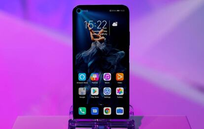 FILE PHOTO: Huawei&#039;s new Honor 20 smartphone is seen at a product launch event in London