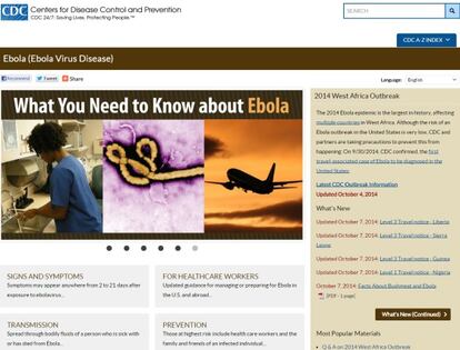 Captura de pantalla de la página web del CDC de Estados Unidos.