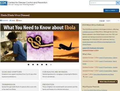 Captura de pantalla de la página web del CDC de Estados Unidos.