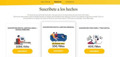 Portal de suscripción de EL PAÍS.