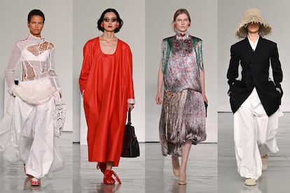 Varios pases del desfile de Bottega Veneta en Milán.