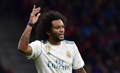 Marcelo, durante el partido del Madrid ante el Atl&eacute;tico. 
 