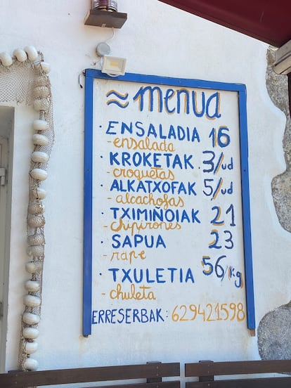 Menú del asador Zubikoetxea.