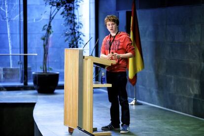 Jordan Casey durante la charla que dio el miércoles en la Fundación Rafael del Pino, en Madrid.