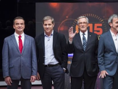 D'esquerra a dreta, Alfred Bosch (ERC), Alberto Fernández Díaz (PP), Xavier Trias (CiU) i Ada Colau (BComú), ahir en el debat de TV3.
