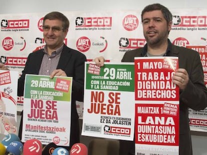 Dámaso Casado, a la izquierda, y Unai Sordo, durante la presentación de sus últimas movilizaciones.