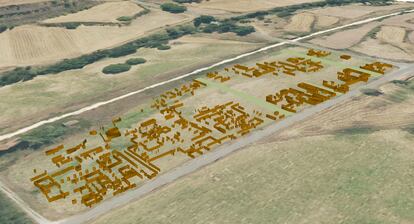 Reconstrucción informática de los restos detectados de la ciudad de Flaviaugusta en Poza de la Sal (Burgos).