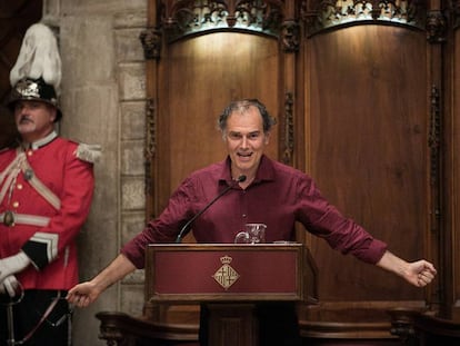 El escritor Javier P&eacute;rez Andujar, al terminar ayer el preg&oacute;n de la Merc&egrave;.