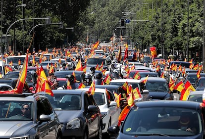 Manifestación convocada por Vox en Madrid, el 23 de mayo de 2020, contra las medidas del Gobierno para frenar la pandemia.