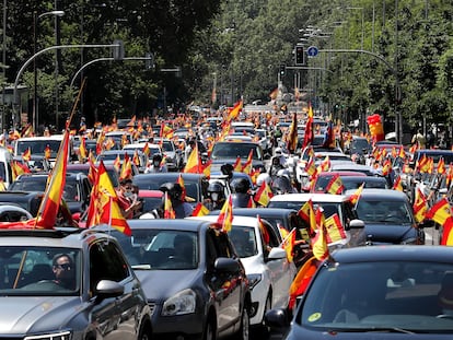 Manifestación convocada por Vox en Madrid, el 23 de mayo de 2020, contra las medidas del Gobierno para frenar la pandemia.
