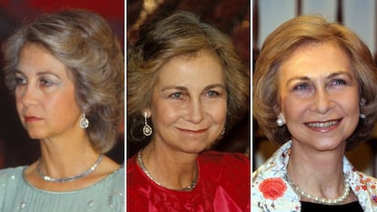 Desde la izquierda, la reina Sofía en Belgrado en 1985; Jerusalén en 1993, y Dallas en 2001.