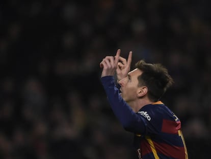 Messi celebra su gol ante el Athletic.