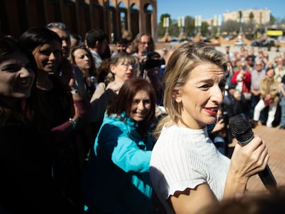 La vicepresidenta Yolanda Díaz, durante un acto de Sumar, el domingo en Sevilla.