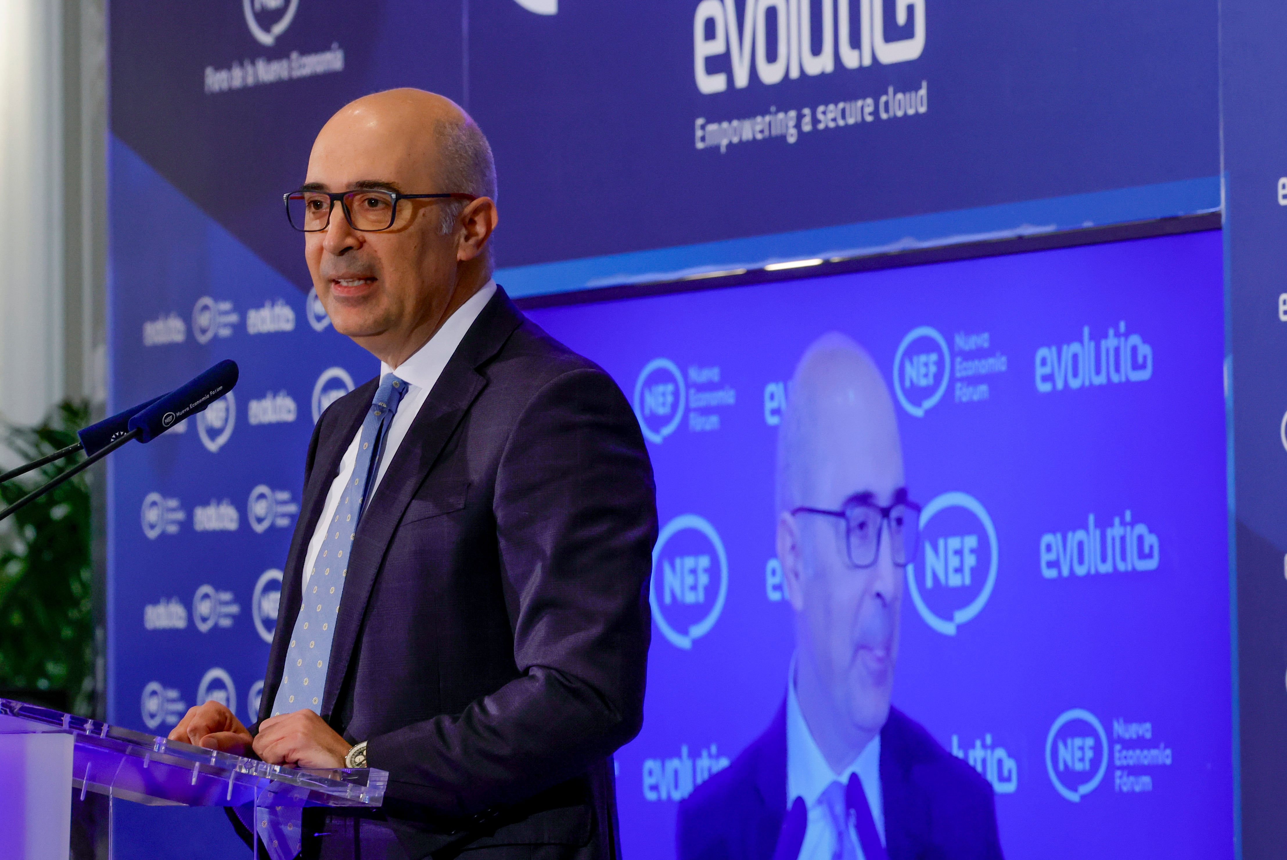 El presidente de Airbus en España, Javier Sánchez Segura, en un desayuno informativo de Nueva Economía Fórum, el 7 de marzo en Madrid.